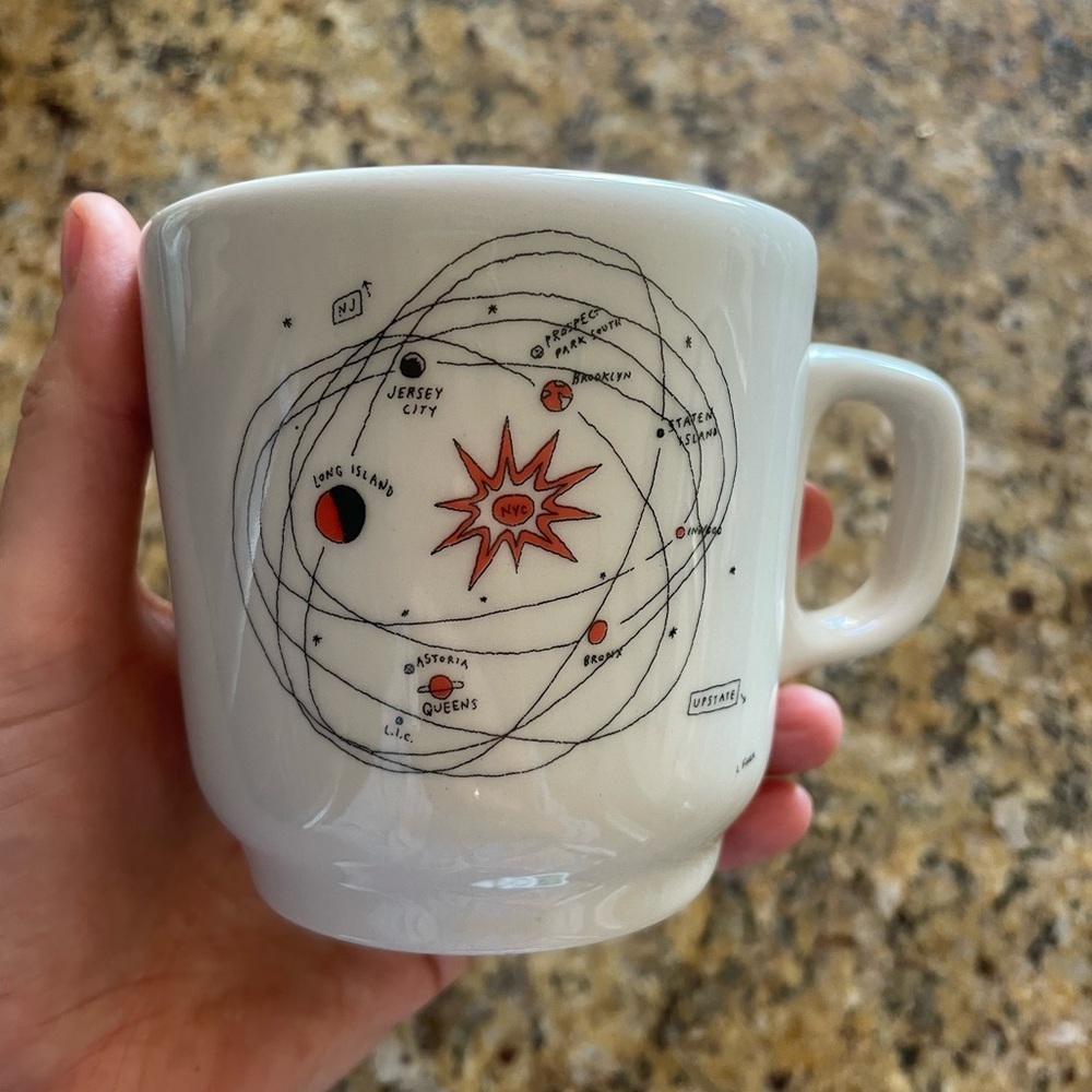 White Ceramic Mug Set with Red and Blue Designs - Picture 2 of 8